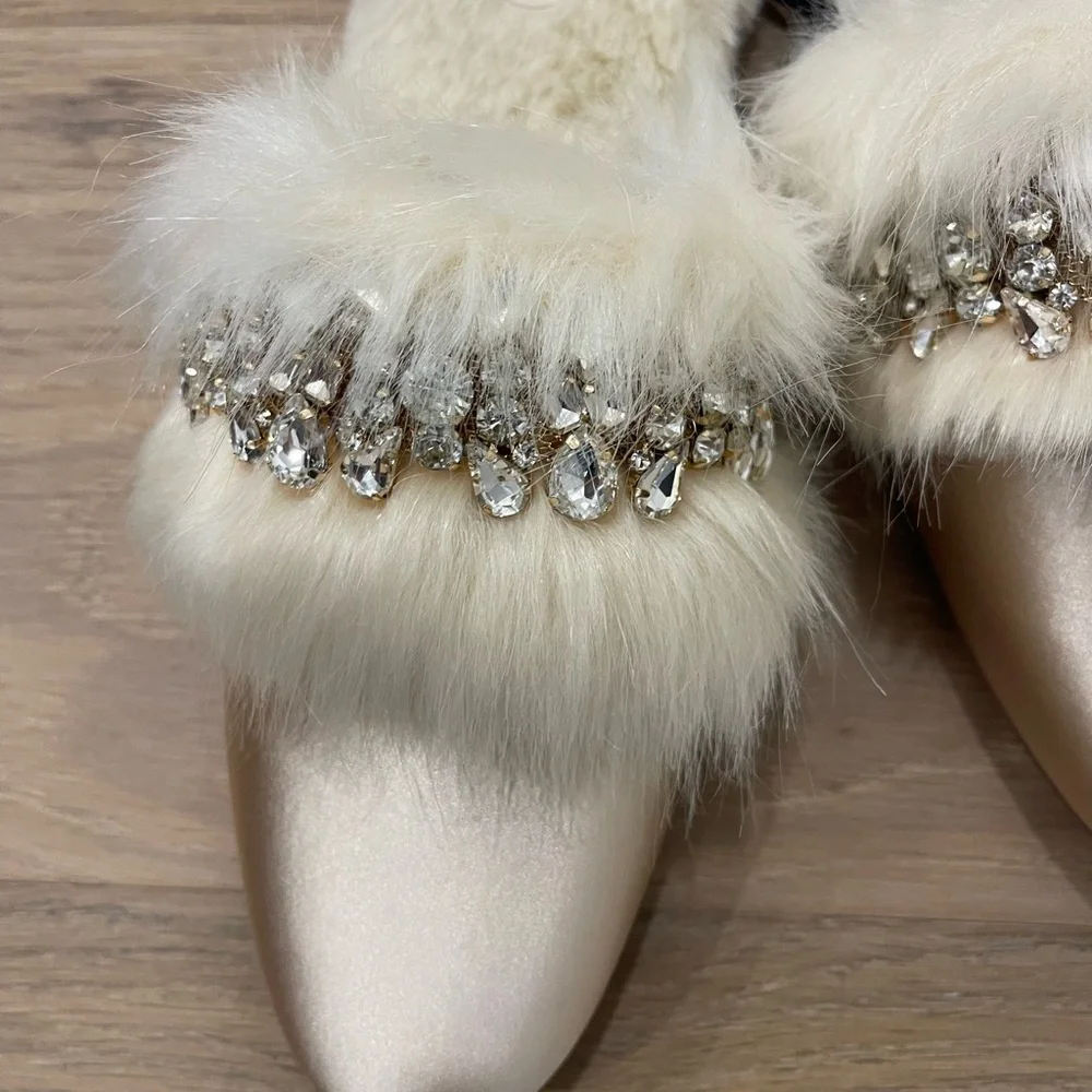 Express Metallic Slippers with Fur and Embellishments - Picture 7 of 8